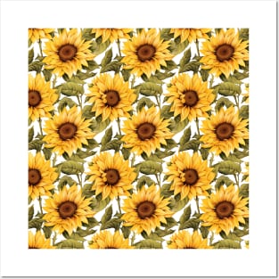 Sunflowers watercolor pattern #1 Posters and Art